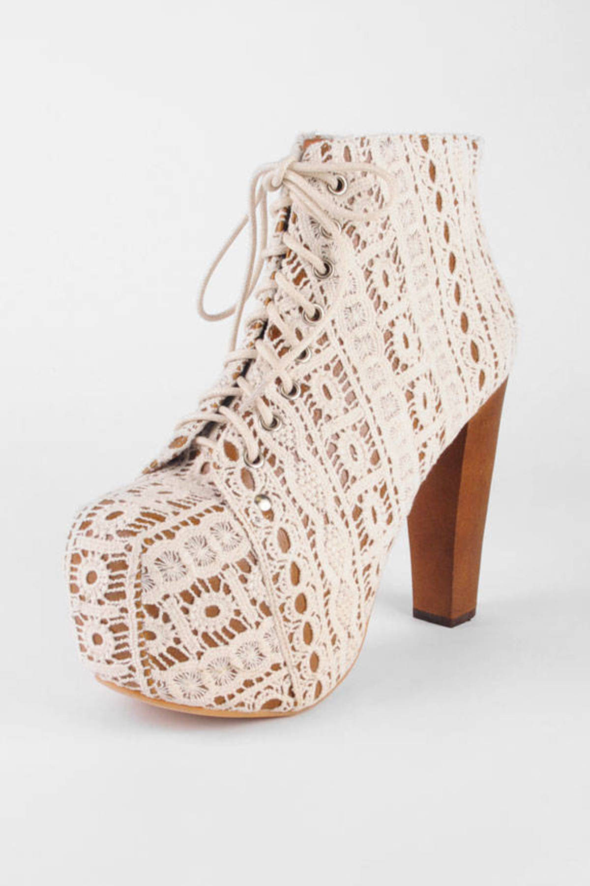 Lita Lacey Lace Up Platform Booties in Beige Ivory Lace - $160 | Tobi US