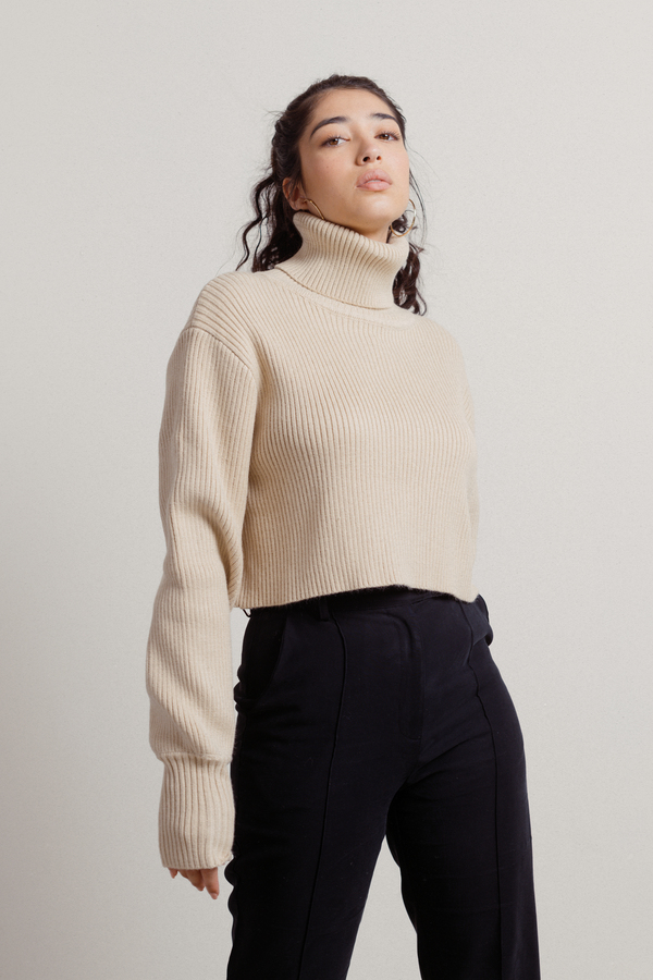 Overthinking Beige Ribbed Turtleneck Cropped Sweater