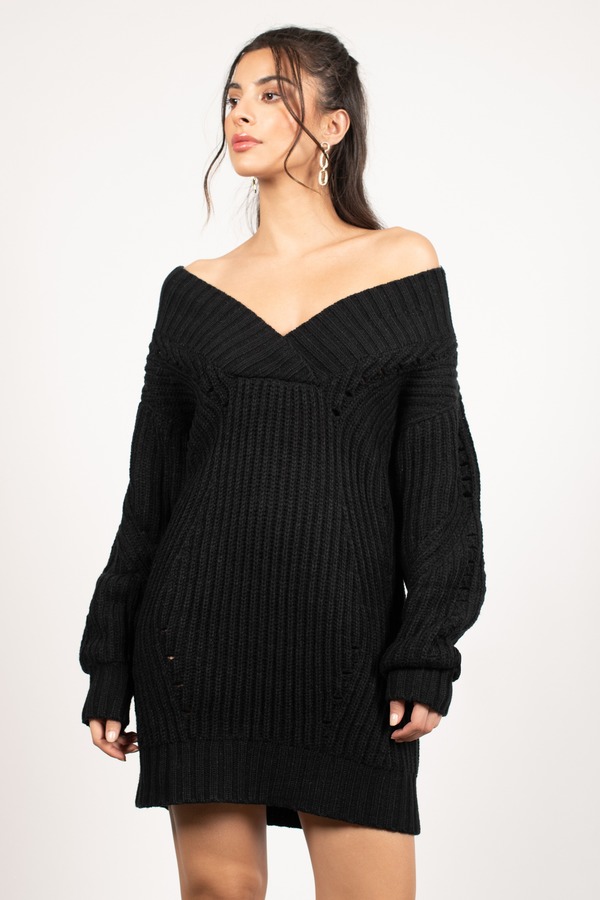 Alise Black Chunky Knit Sweater Dress