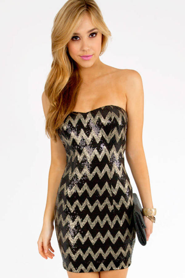 Sequined Angles Dress in Black and Gold