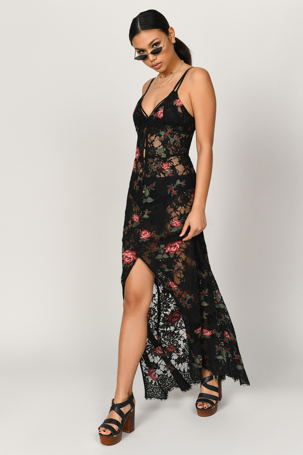 Claire Black Lace Embroidered Maxi Dress