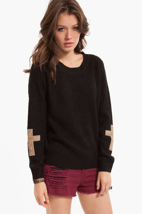 Cross Patch Knit Sweater in Black 24 Tobi US