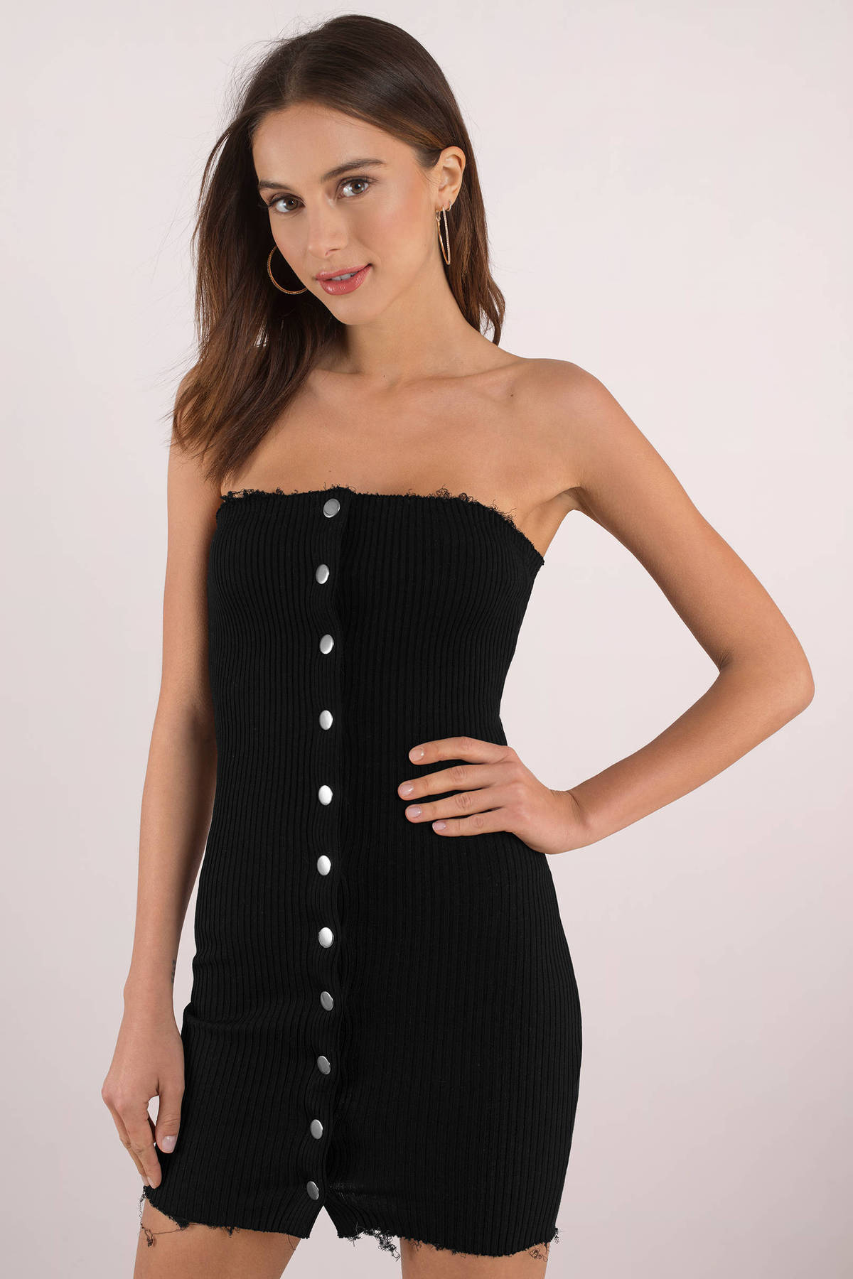 Black Bodycon Dress Button Up Dress Black Strapless Dress 6860