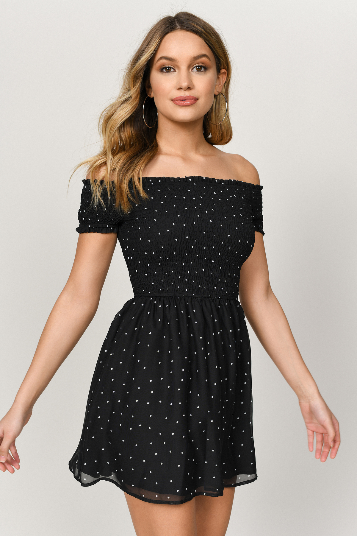 Black Skater Dress Strapless Polka Dot Dress Bardot Skater Dress 1722