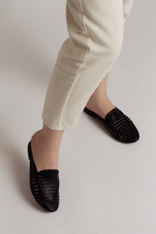 Ember Black Faux Leather Mules