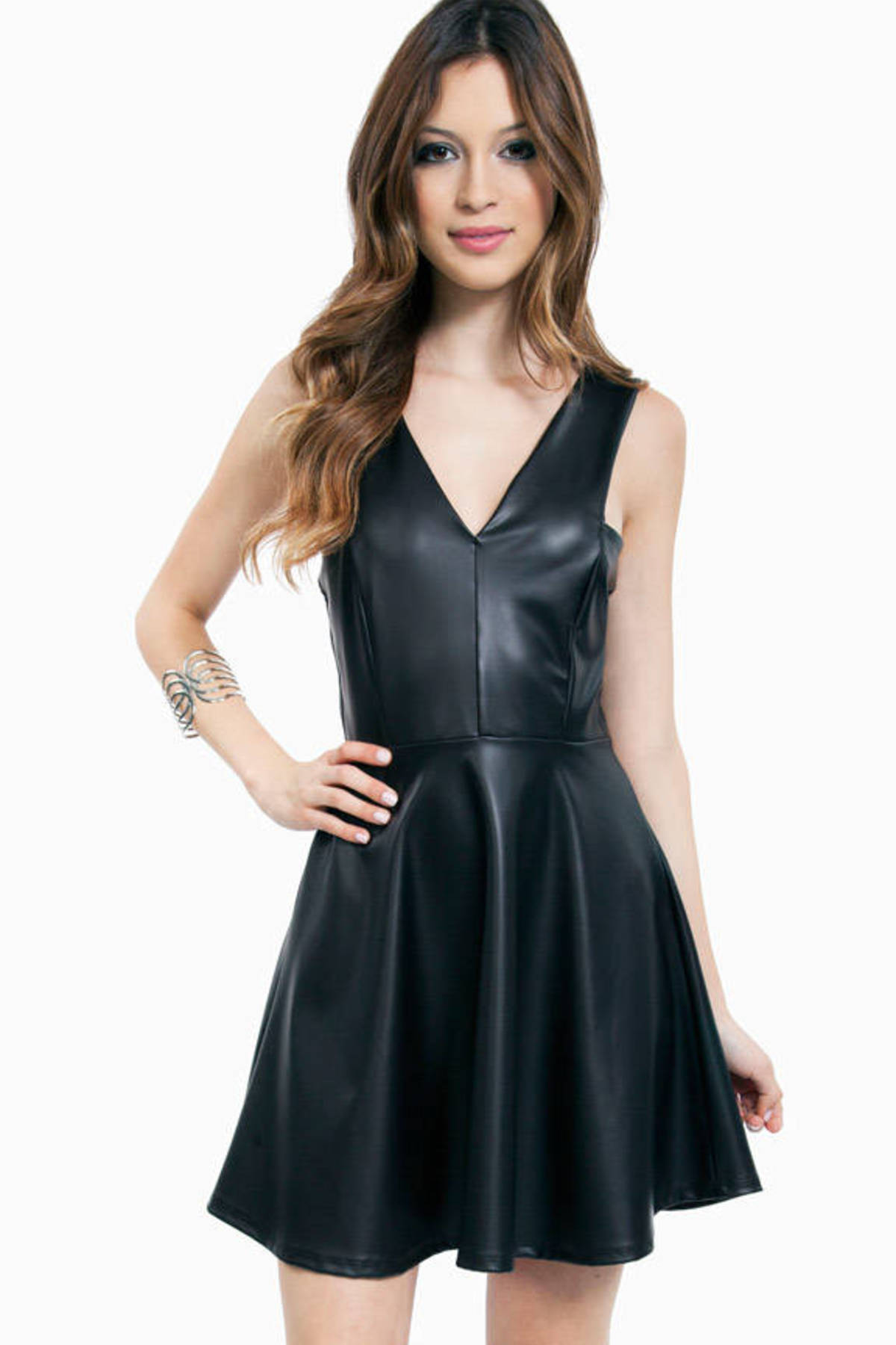 Even Vegan Leather Skater Dress in Black - $16 | Tobi US