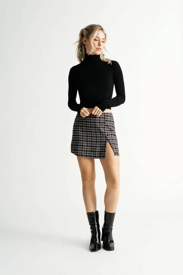 Follow The Sun Black Plaid Mini Skirt