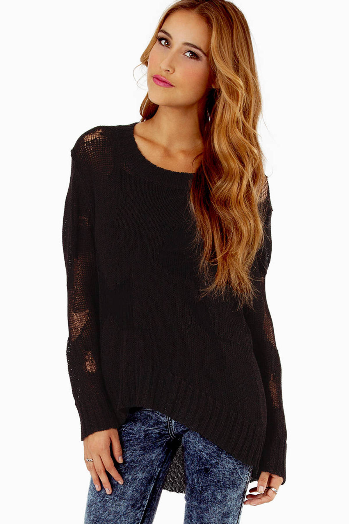 Black Sweater - Distressed Sweater - Black Oversized Sweater