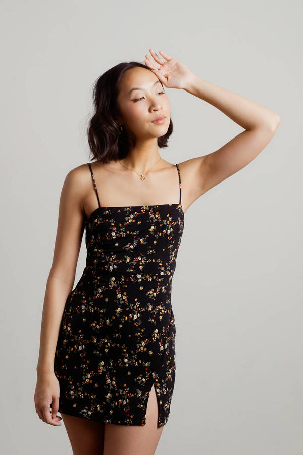 Kaela Black Floral Slit Mini Dress
