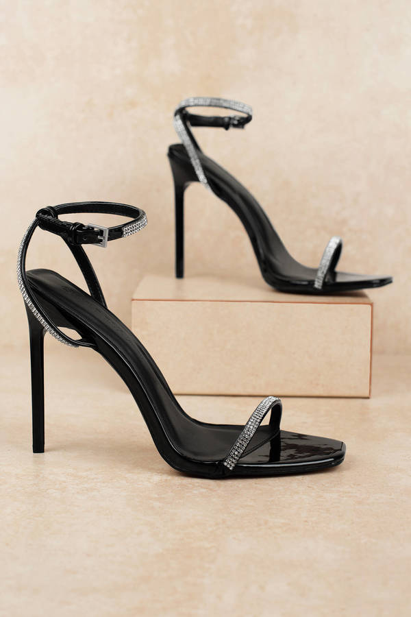 black rhinestone ankle strap heels