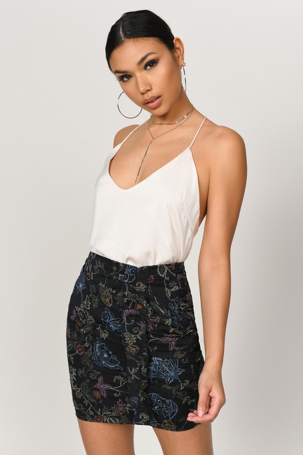 Eli Black Multi Paisley Floral Ruffle Skirt