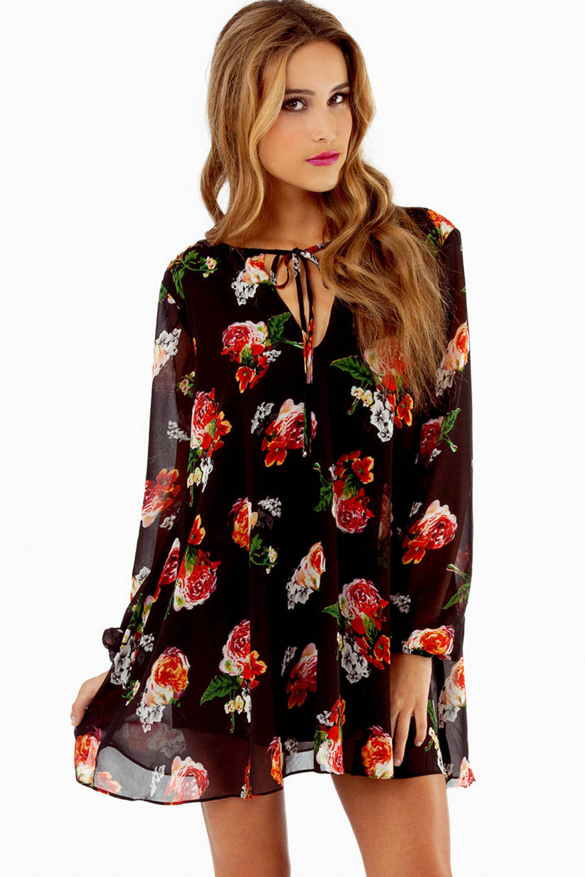 Valery Floral Dress in Black & Red - $60 | Tobi US