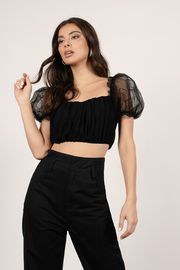 Without Warning Black Ruched Crop Top