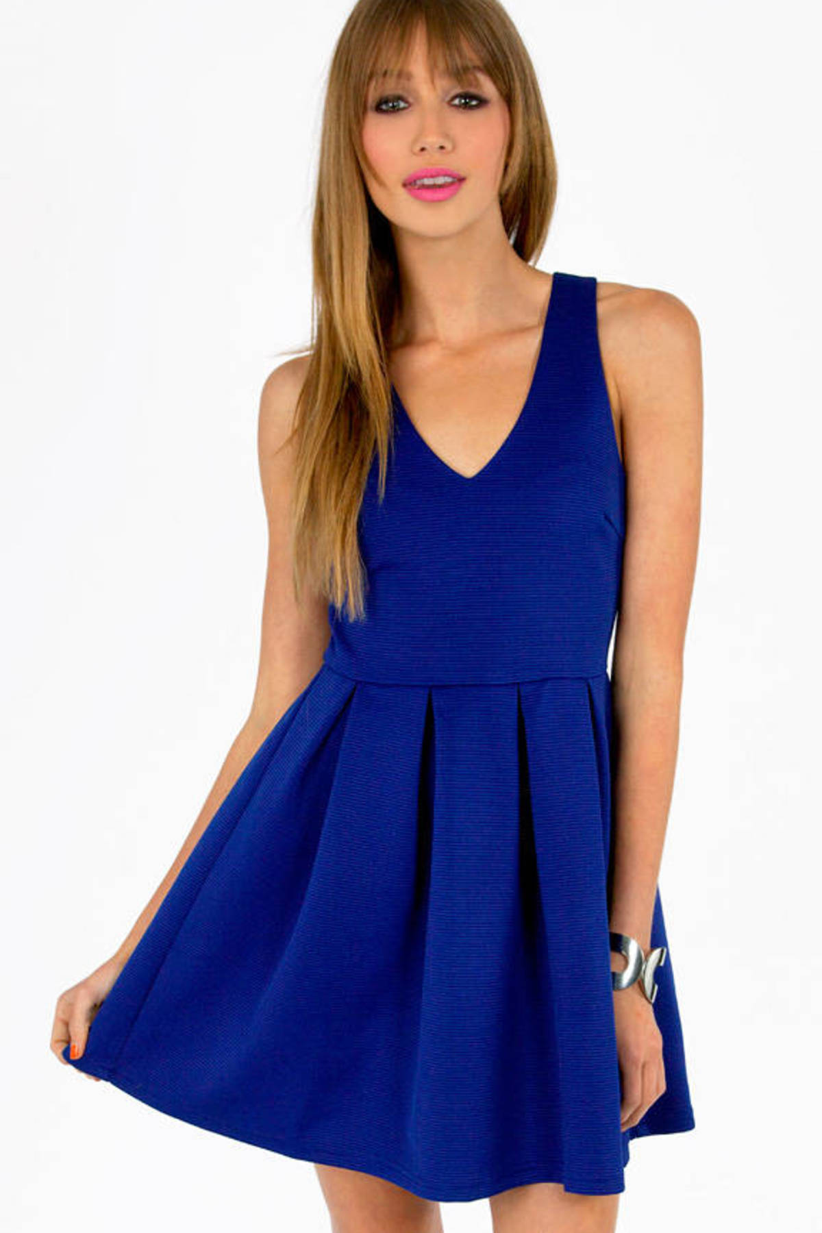 Isabelle V- Neck Skater Dress in Blue - $23 | Tobi US