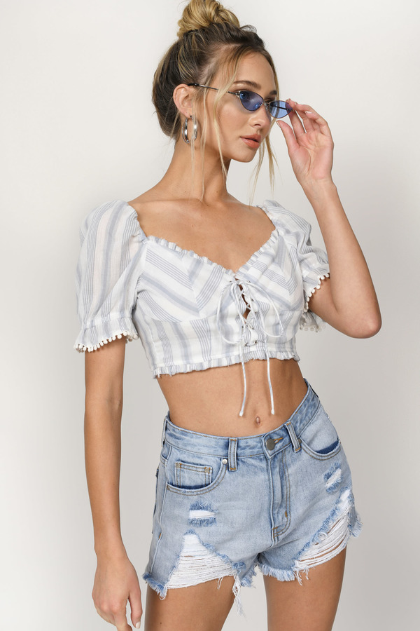 From A Dream Blue Multi Lace Up Crop Top