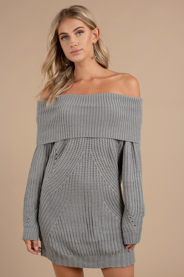 off shoulder short sweater dress