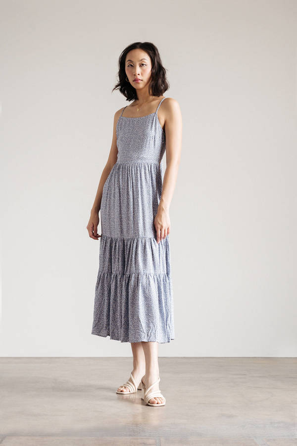 Swing By Blue Tiered Tie Back Maxi Dress