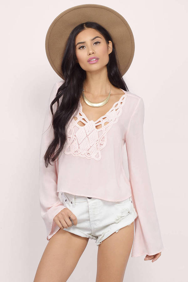 Blush Pink Top - Peasant Top - Blush Pink Embroidered Blouse