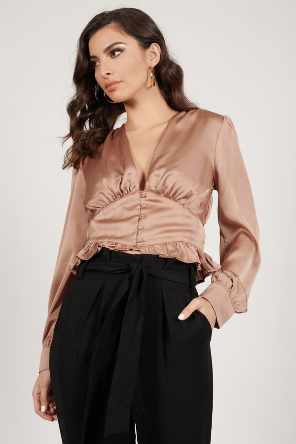 Find Your Way Bronze Cropped Satin Blouse