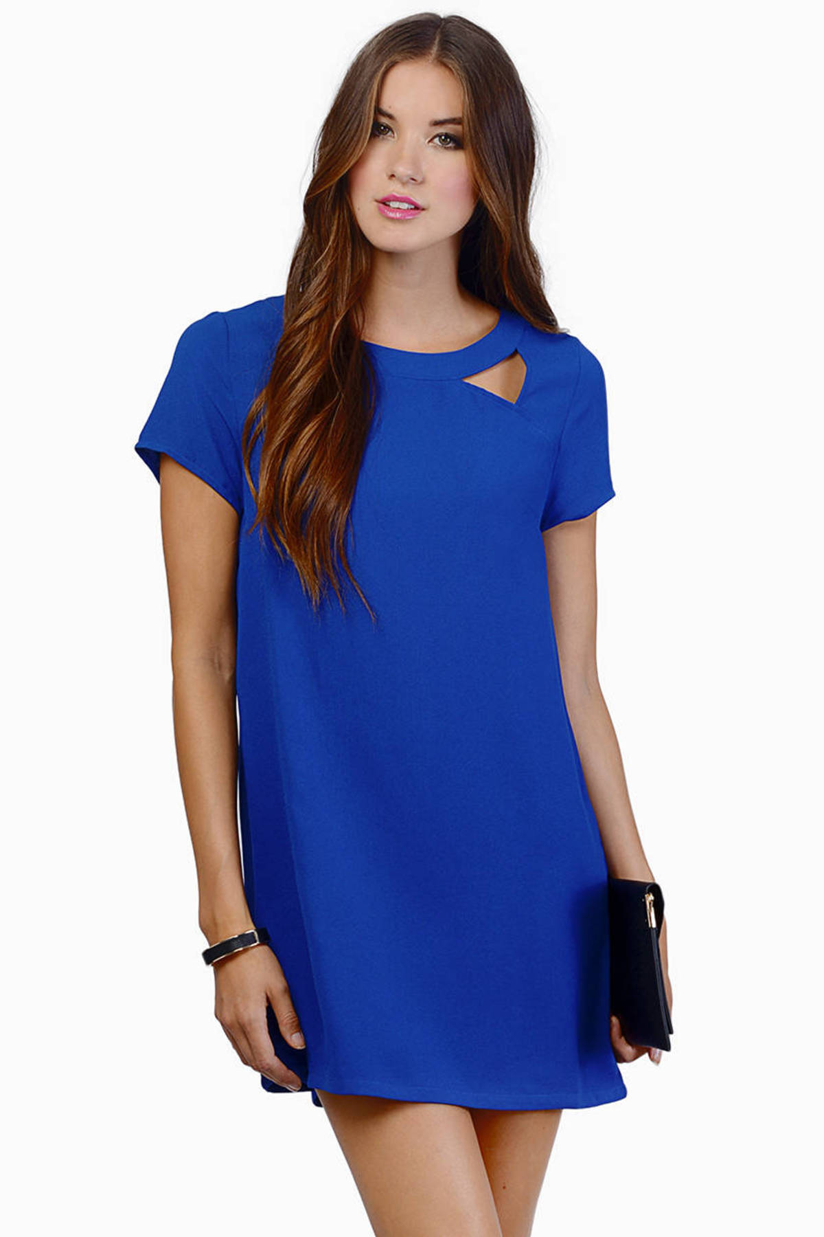 Blue Shift Dress - Open Back Shirt Dress - Royal Blue T Shirt Dress