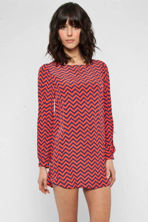 Zig Zag Dress in Coral and Navy
