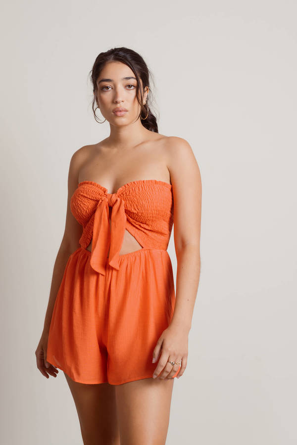 Blank Minds Coral Smocked Cutout Romper