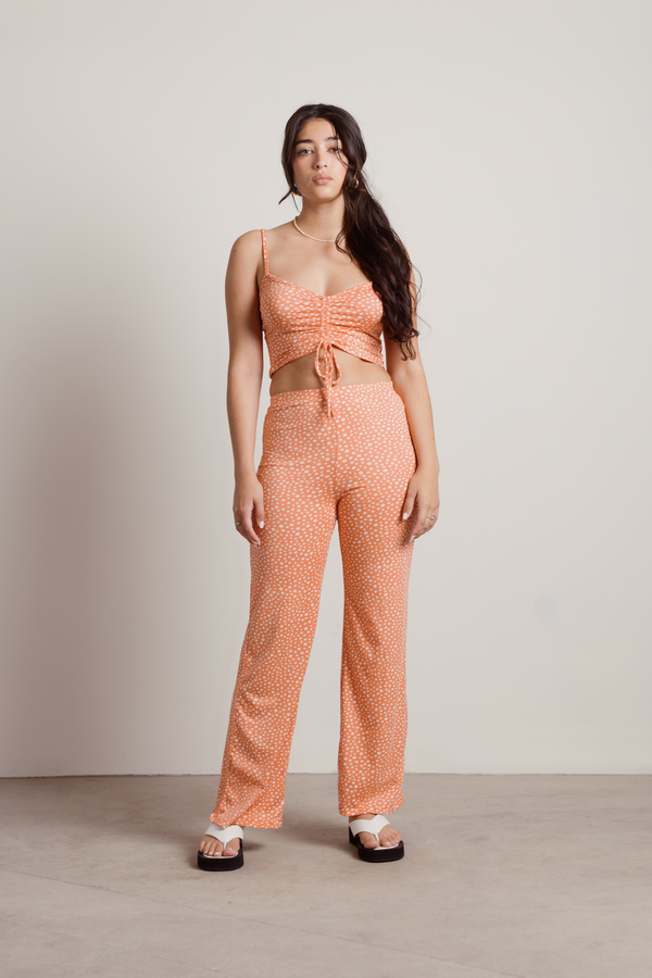 On My Mind Coral Floral Cami Crop Top and Pants Set