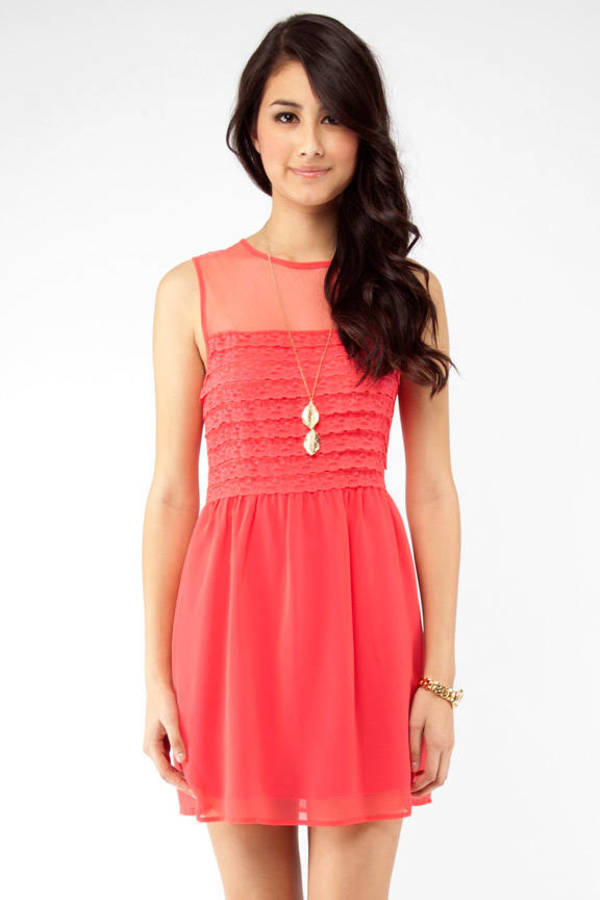 Vibrant Lace Dress in Coral - $20 | Tobi US