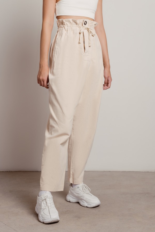 Chill Out Cream Paperbag Cotton Loose Fit Chino Pants