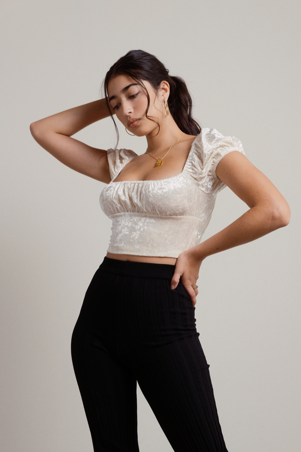 Forget It All Cream Crushed Velvet Crop Top