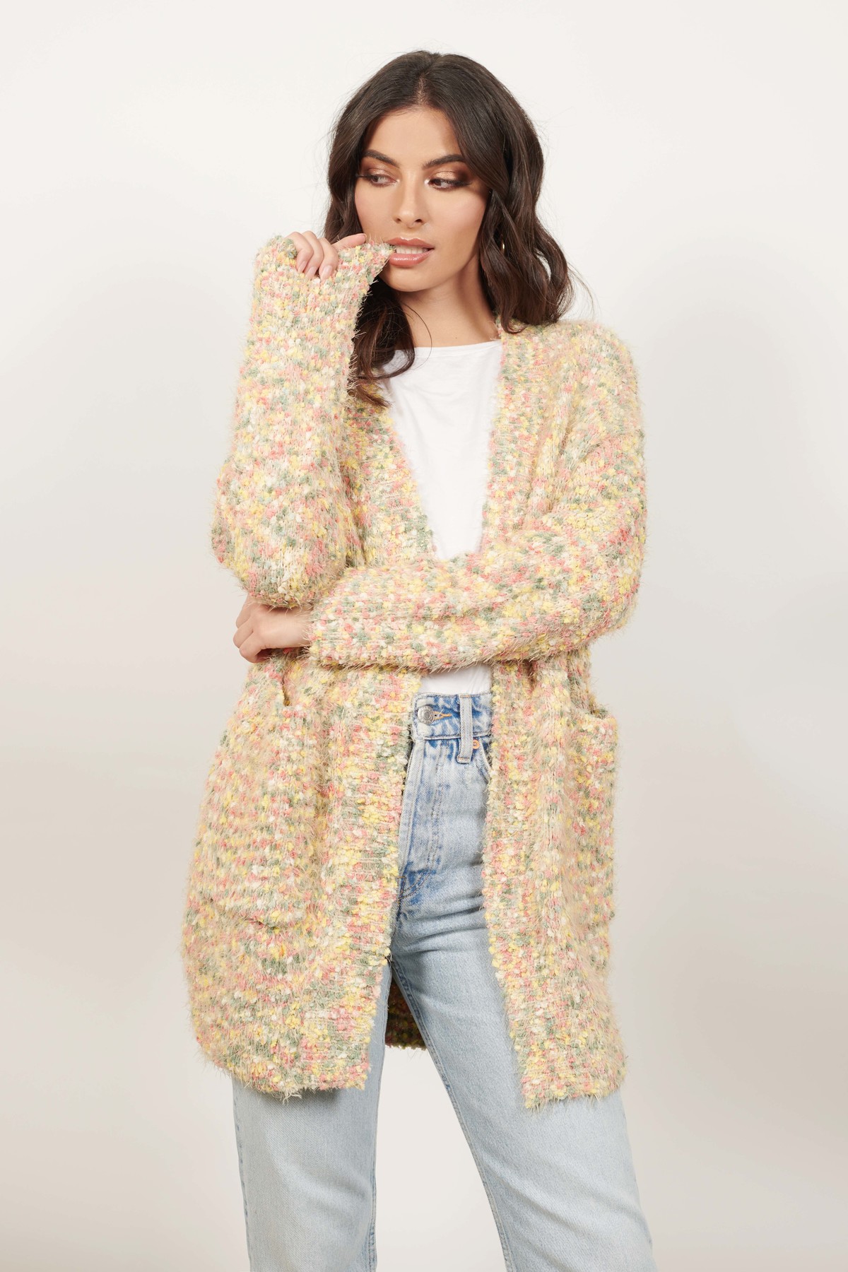 Yellow Cardigan - Oversized Cardigan - Cream Cardigan