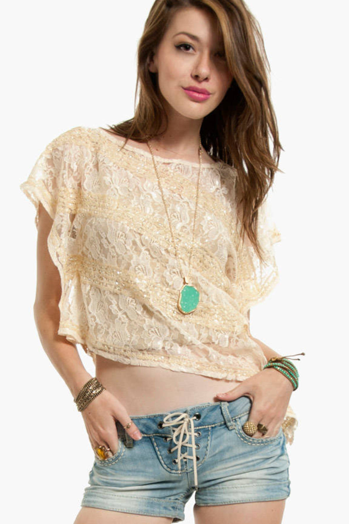 Sequin Sideways Top in Cream - $9 | Tobi US