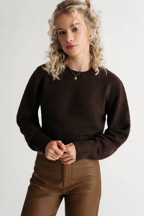 Julian Dark Brown Long Sleeve Cropped Sweater