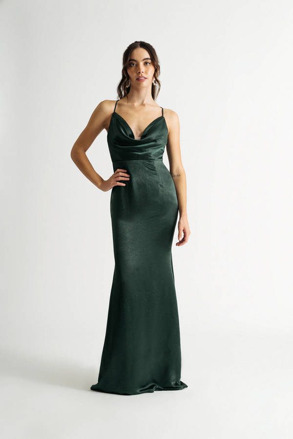 Isabella Emerald Green Cowl Neck Satin Maxi Dress - AU$ 147 | Tobi AU