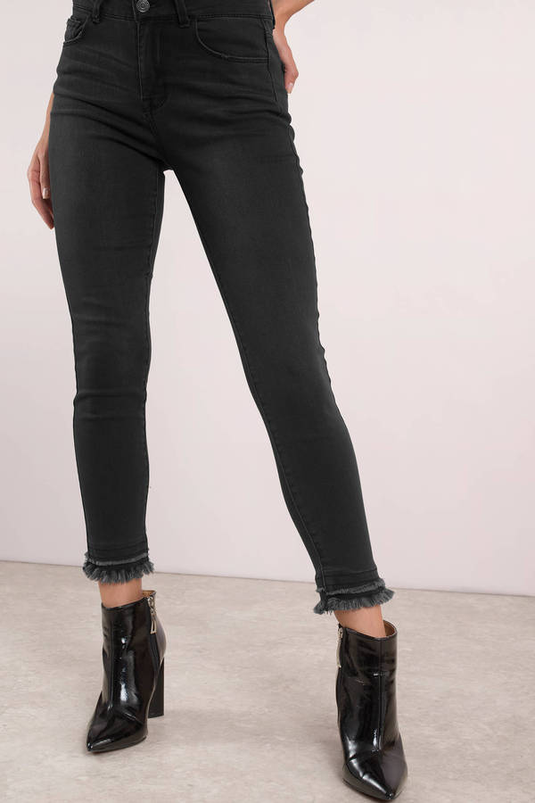 Downtown Faded Black High Waisted Double Hem Jeans