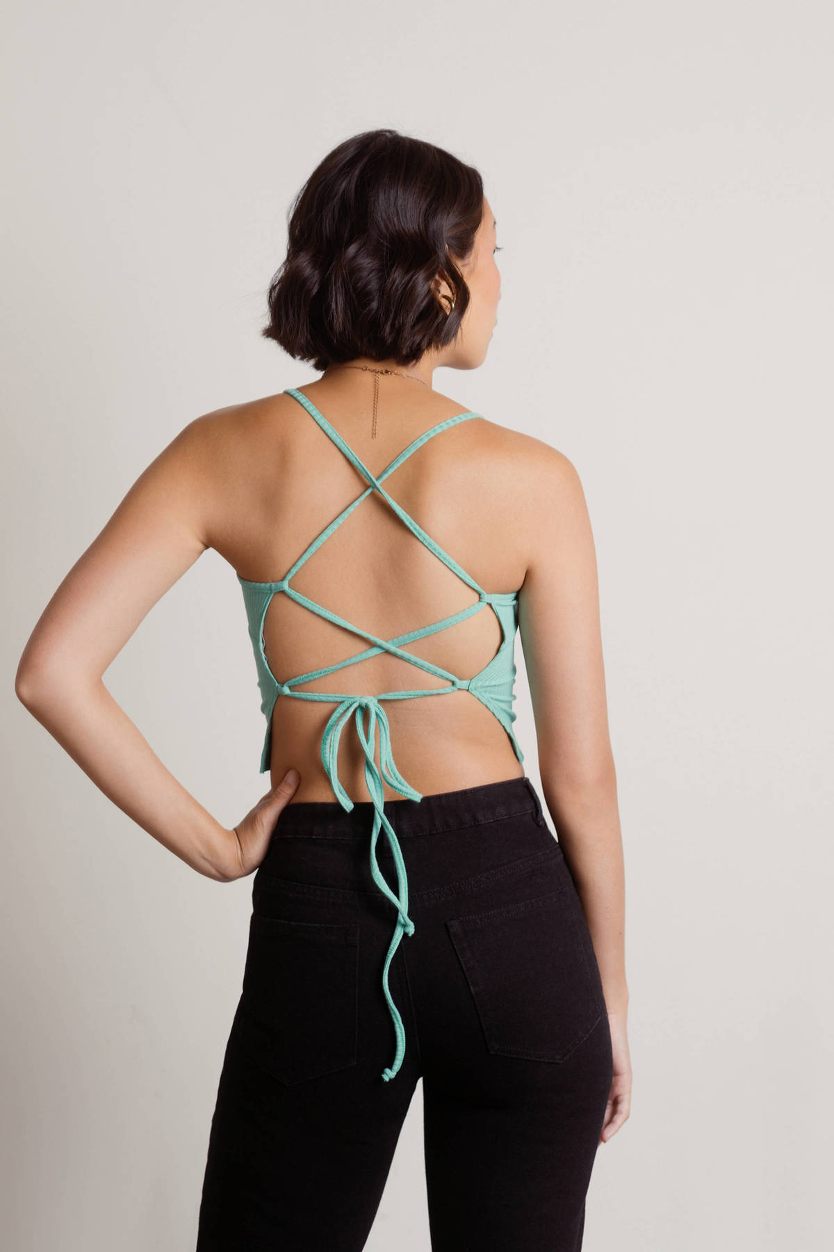 Green Crop Top Flirty Halter Top Cross Back Top 1253