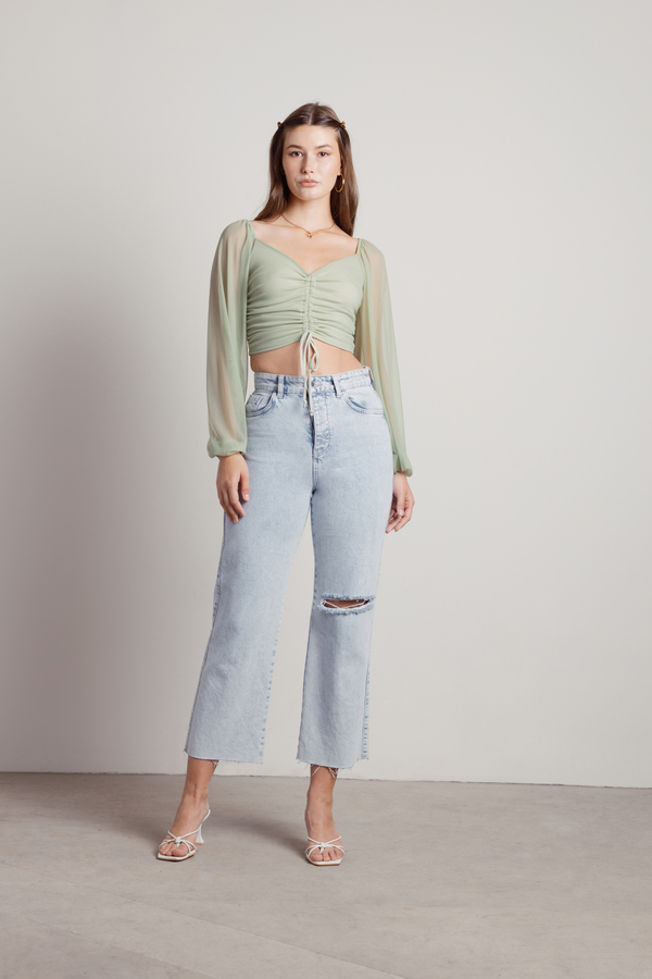 In The Abyss Green Ruched Mesh Crop Top