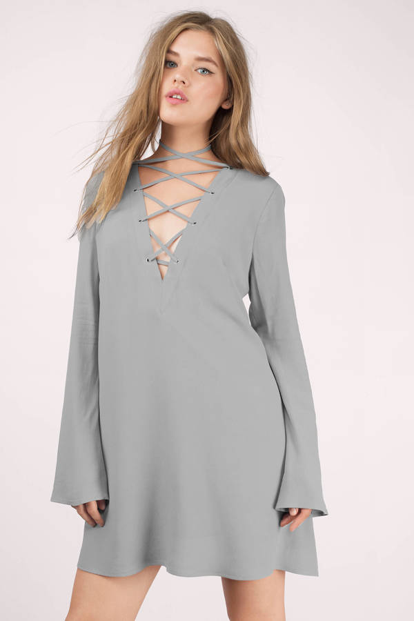 Laced Up High Grey Shift Dress