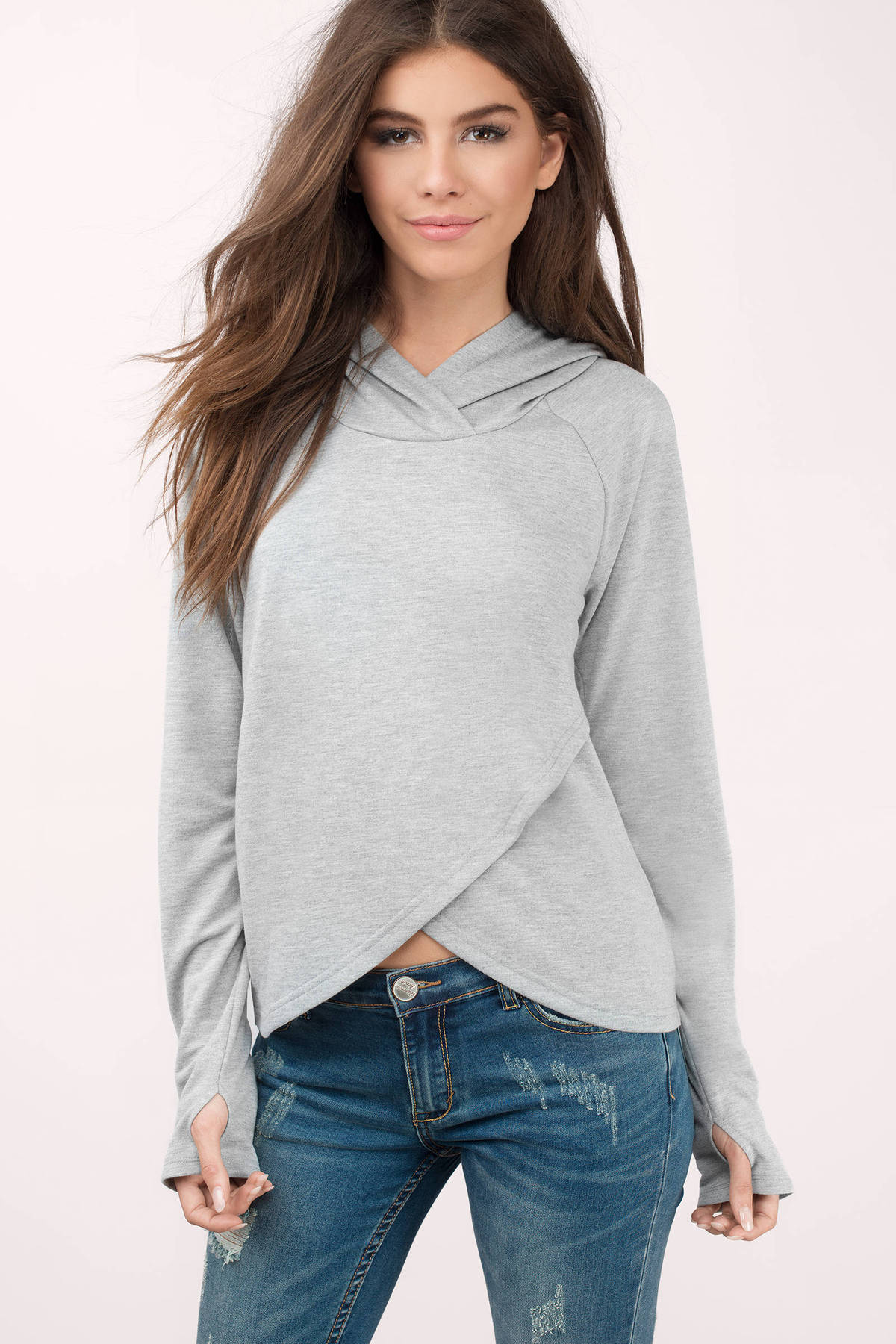 Cheap grey Sweatshirt - Surplice Sweatshirt - Heather Grey Hoodie
