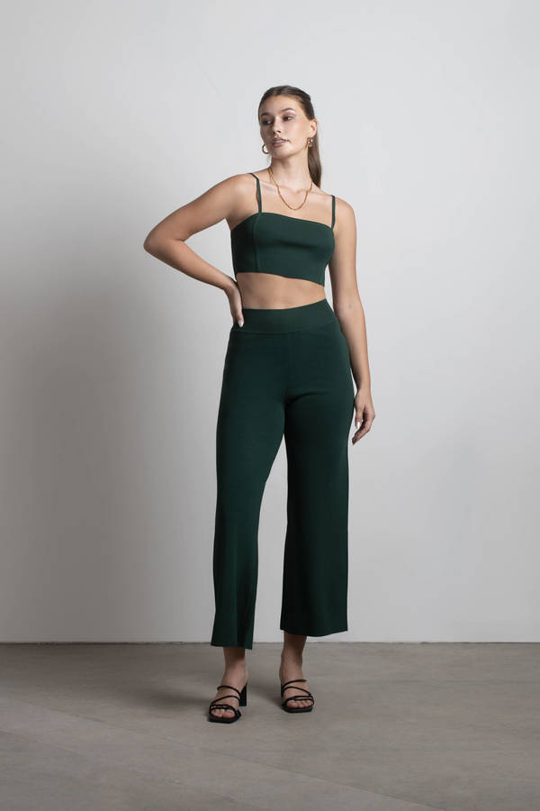 Green Crop Top Set - Knit Two Piece ...