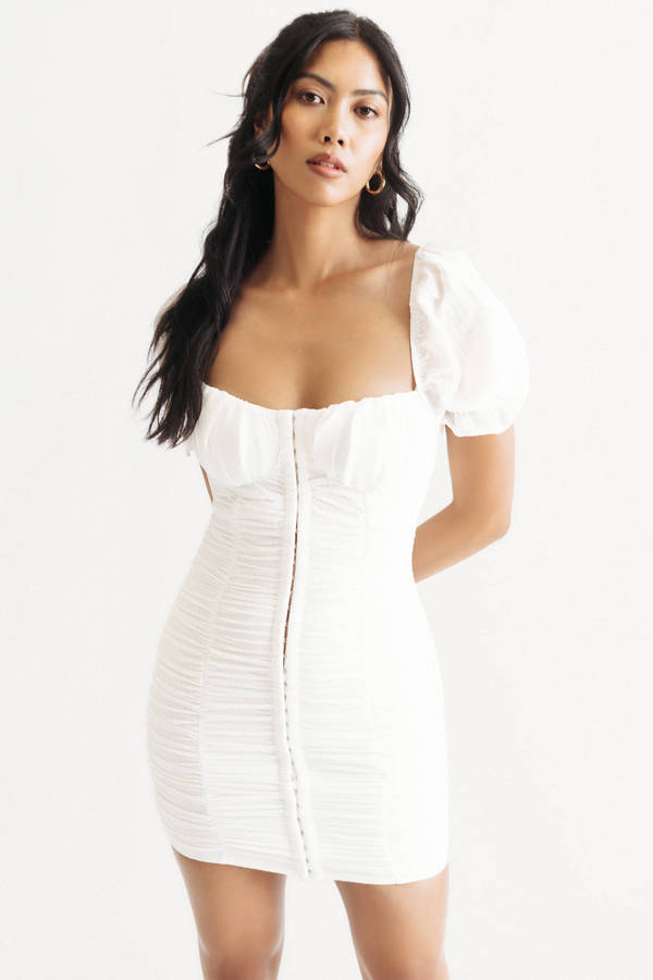 Alanah Ivory Ruched Corset Bodycon Mini Dress