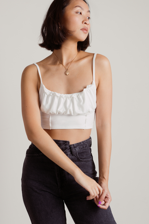 Basique Ivory Ruffled Ruched Cami Crop Top