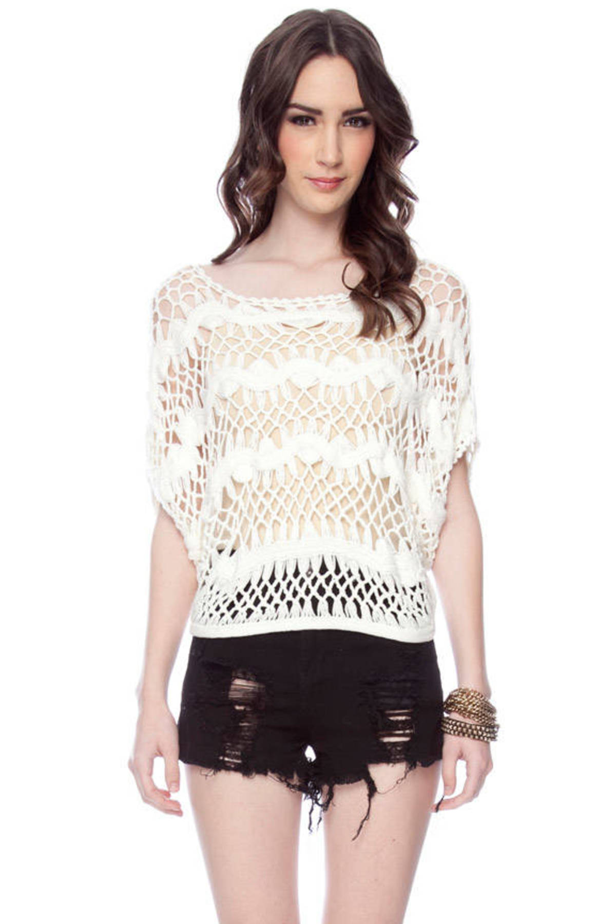 Macrame Crochet Sweater in Ivory - $14 | Tobi US