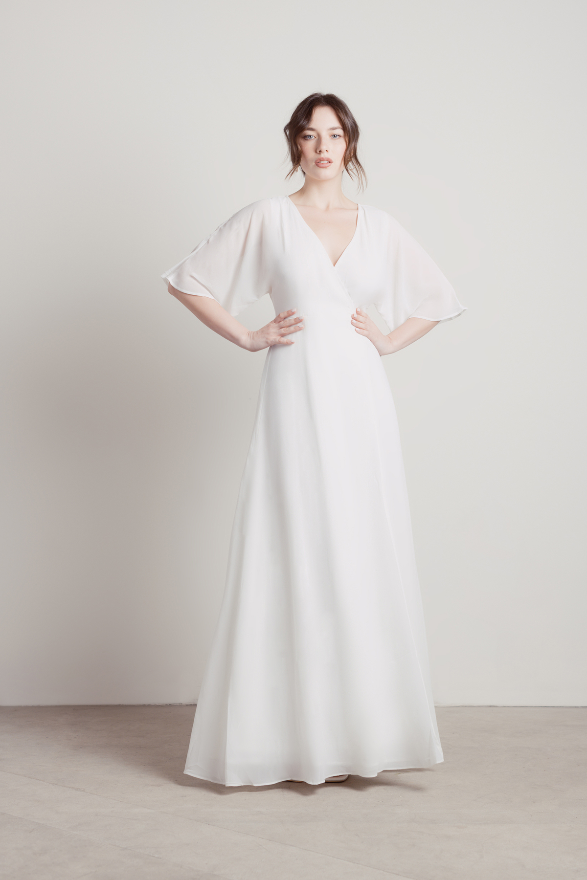 White Maxi Dress - Ivory Wrap Dress - Cute Flutter Sleeve Dress