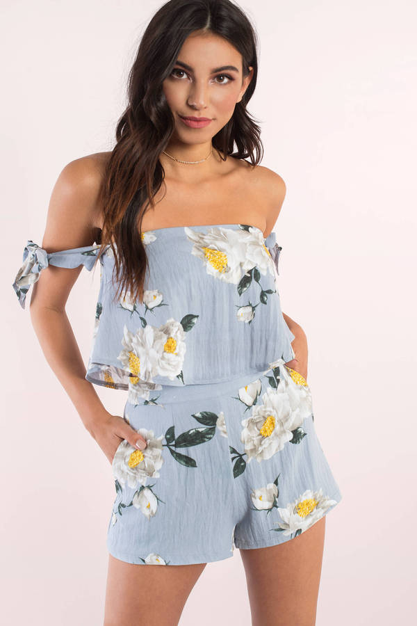 Use To Know Light Blue Floral Print Romper Set