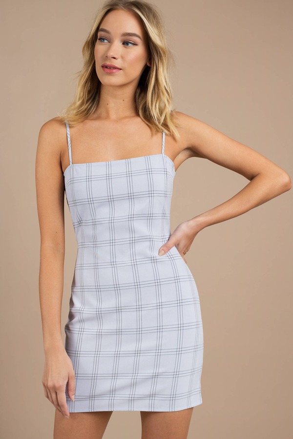With Time Light Blue Plaid Bodycon Dress