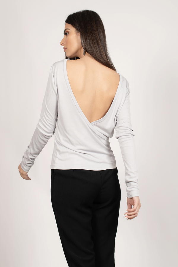 Baylee Light Grey Open-Back Long Sleeve Top 