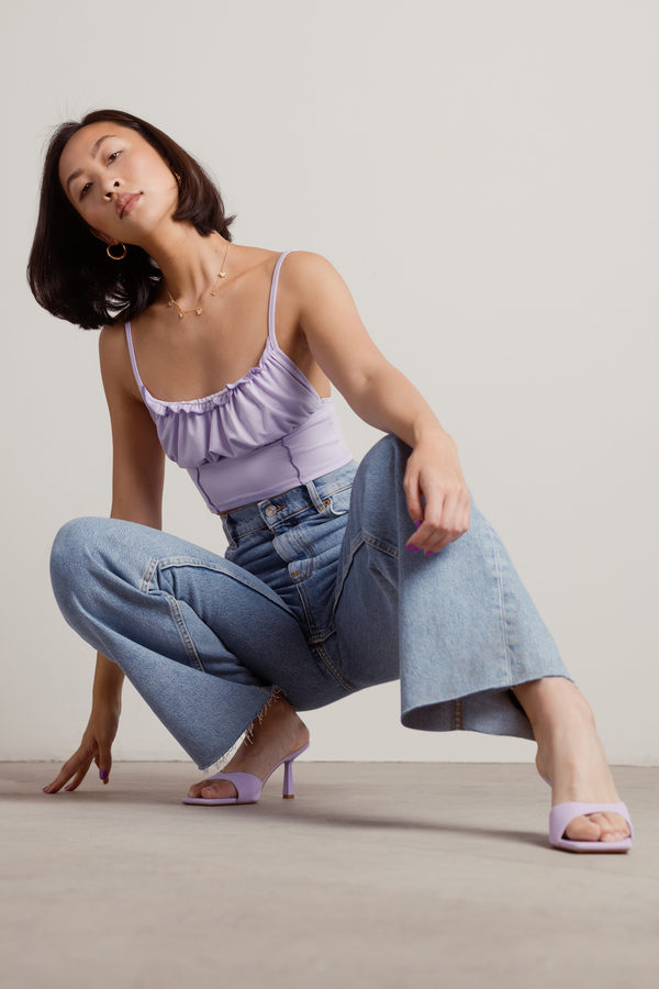 Basique Lilac Ruffled Ruched Cami Crop Top