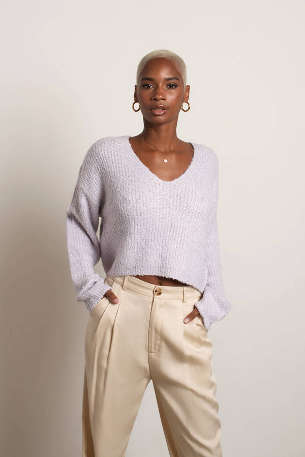 Weekend Meetup Lilac Long Sleeve Crop Sweater
