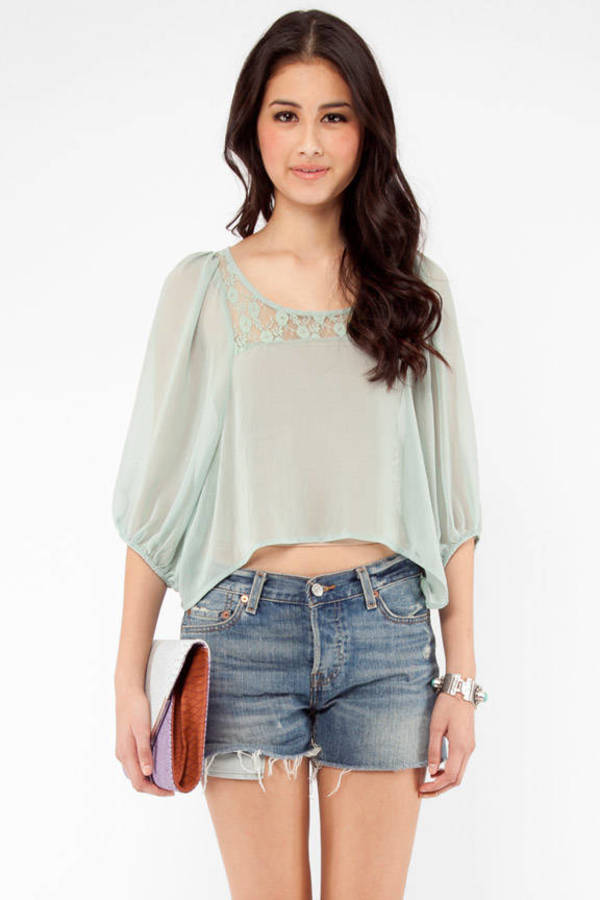 Cropped Lacey Blouse in Mint - $9 | Tobi US